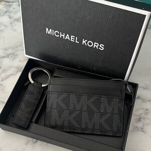 NWT Michael Kors Textured Black Card Holder and Keychain